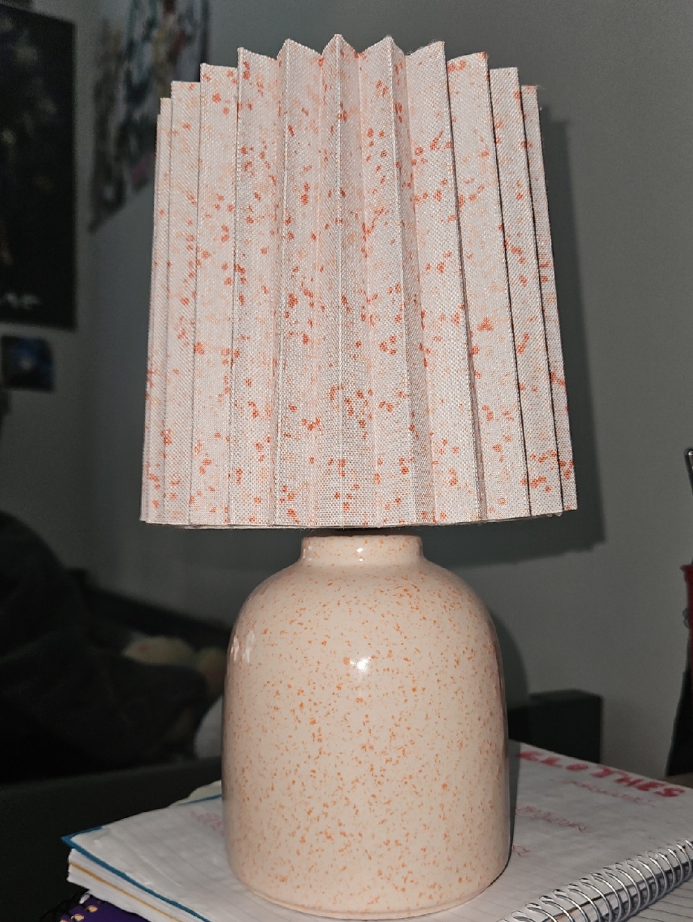 Speckled Ceramic Table Lamp with Pleated Shade - Peach Speckle